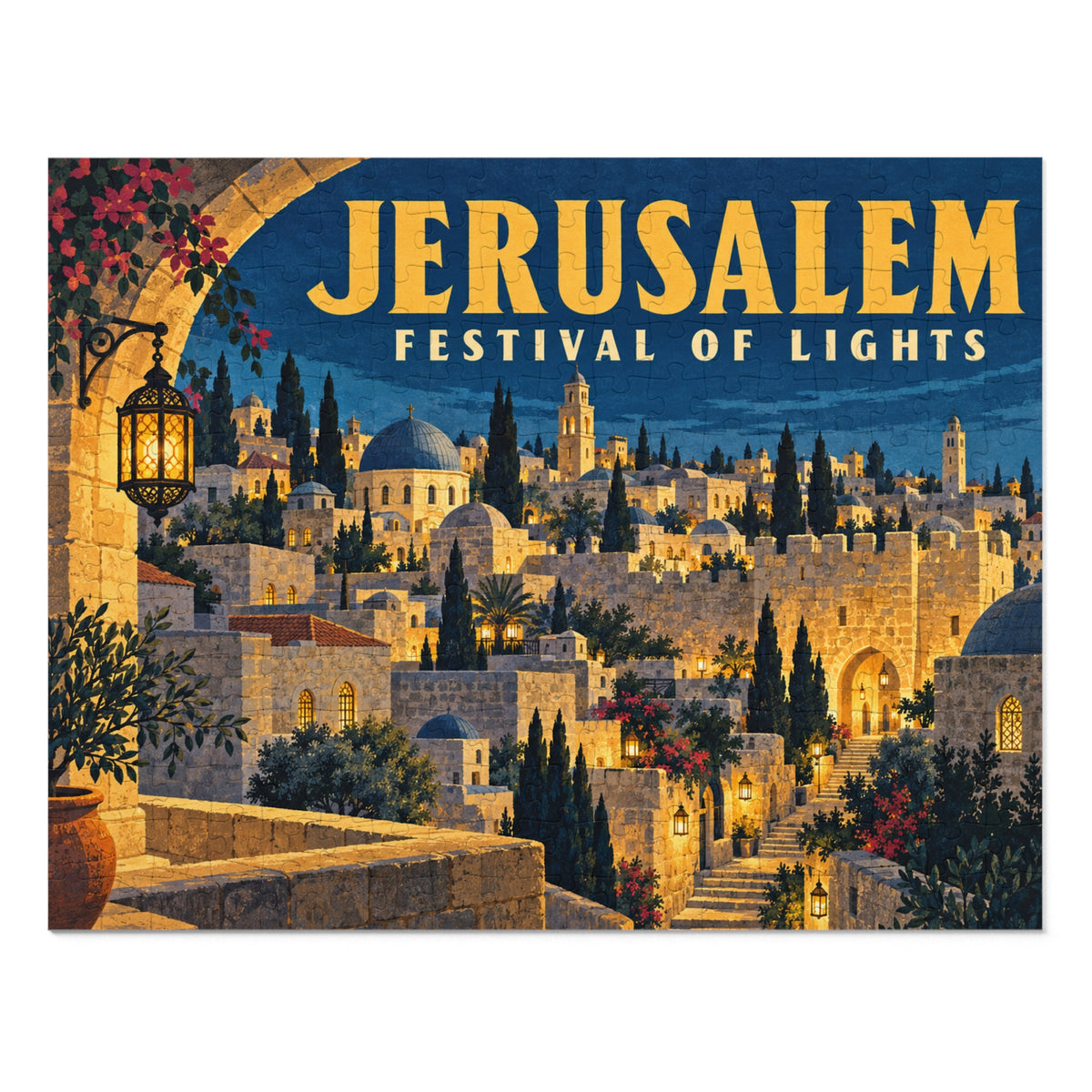 Jerusalem Festival of Lights Jigsaw Puzzle with Tin