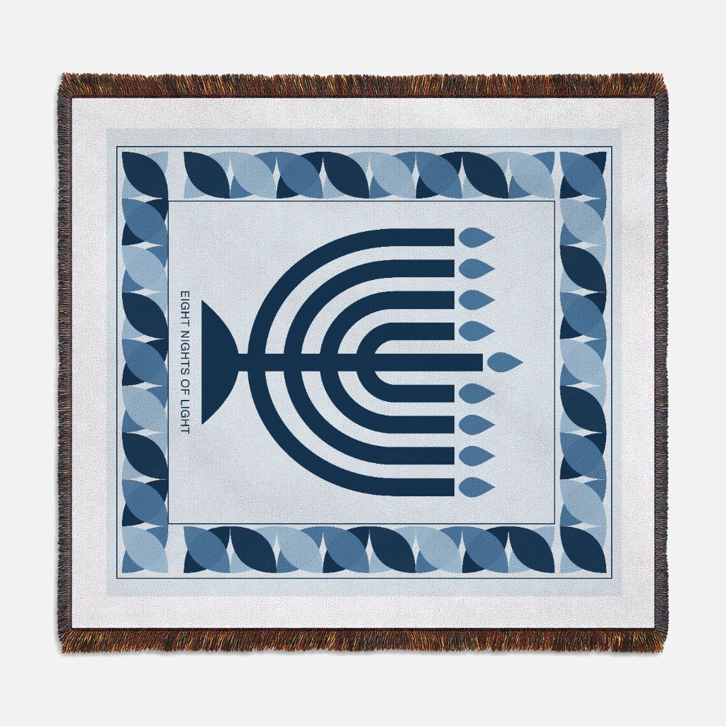 Eight Nights of Light - Woven Hanukkah Throw Blanket (Blue) Nova Nostalgia Original Design