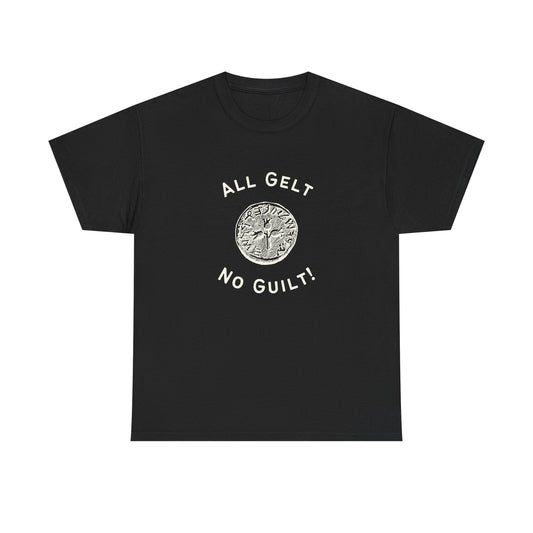 All Gelt No Guilt Unisex Hanukkah T-Shirt, Jewish Holiday Graphic Tee, Festival of Lights Clothing, Cotton Shirt