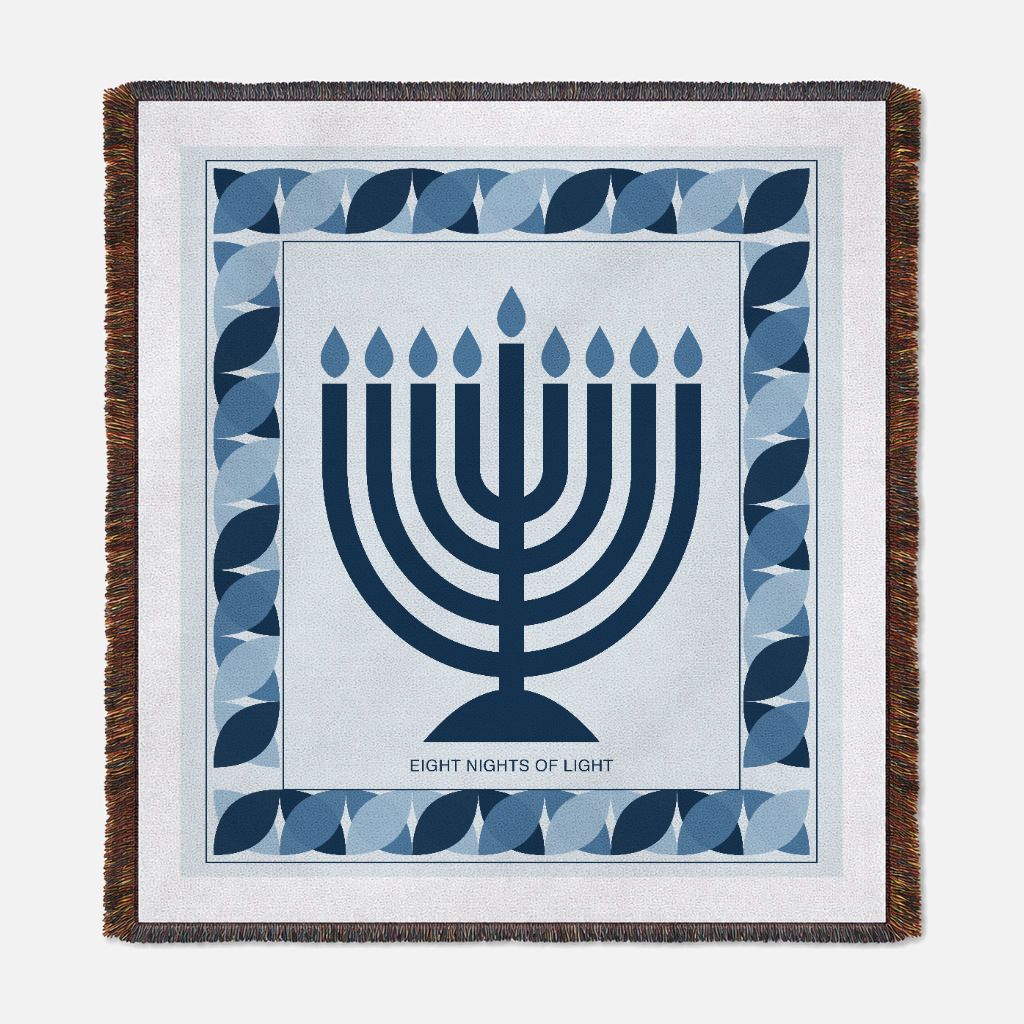 Eight Nights of Light - Woven Hanukkah Throw Blanket (Blue)  Nova Nostalgia Original Design