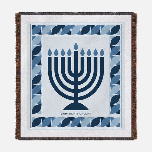 Eight Nights of Light - Woven Hanukkah Throw Blanket (Blue)  Nova Nostalgia Original Design