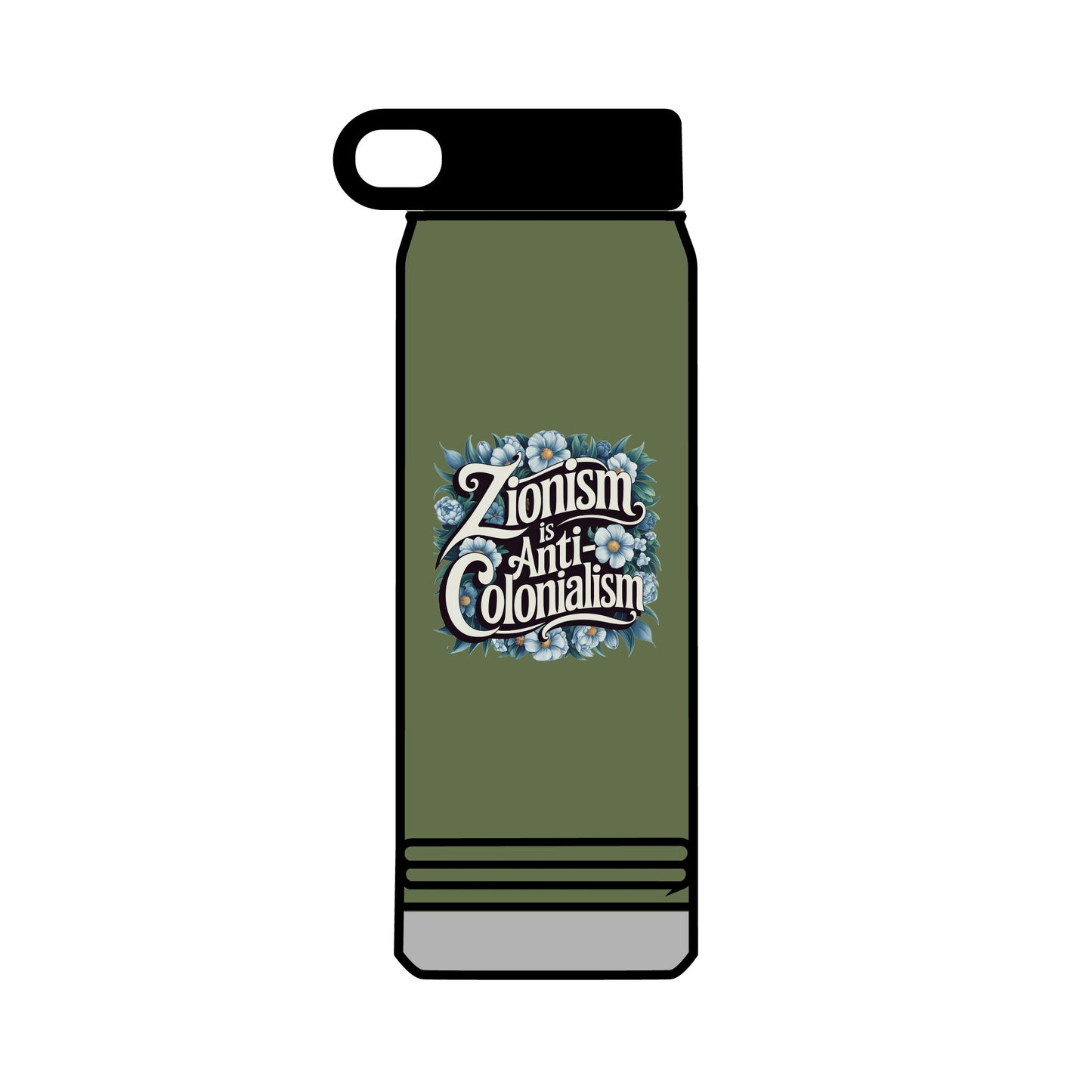Water Bottle, 32oz - "Zionism is Anti-Colonialism" Flower Design (personalization available!)