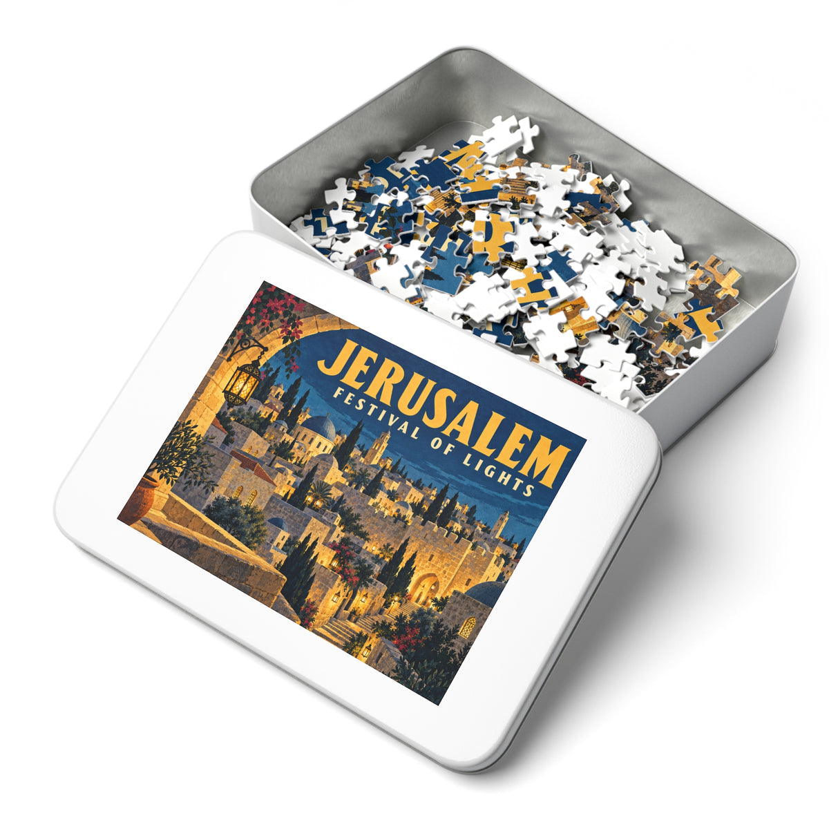 Jerusalem Festival of Lights Jigsaw Puzzle with Tin