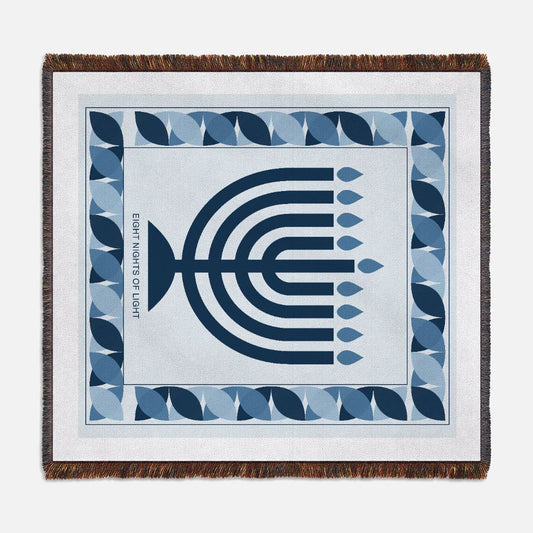 Eight Nights of Light - Woven Hanukkah Throw Blanket (Blue)  Nova Nostalgia Original Design