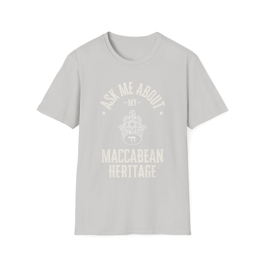 Ask Me About My Maccabean Heritage Unisex T-Shirt, Jewish Pride Graphic Tee, Hamsa Design, Hanukkah graphic t-shirt