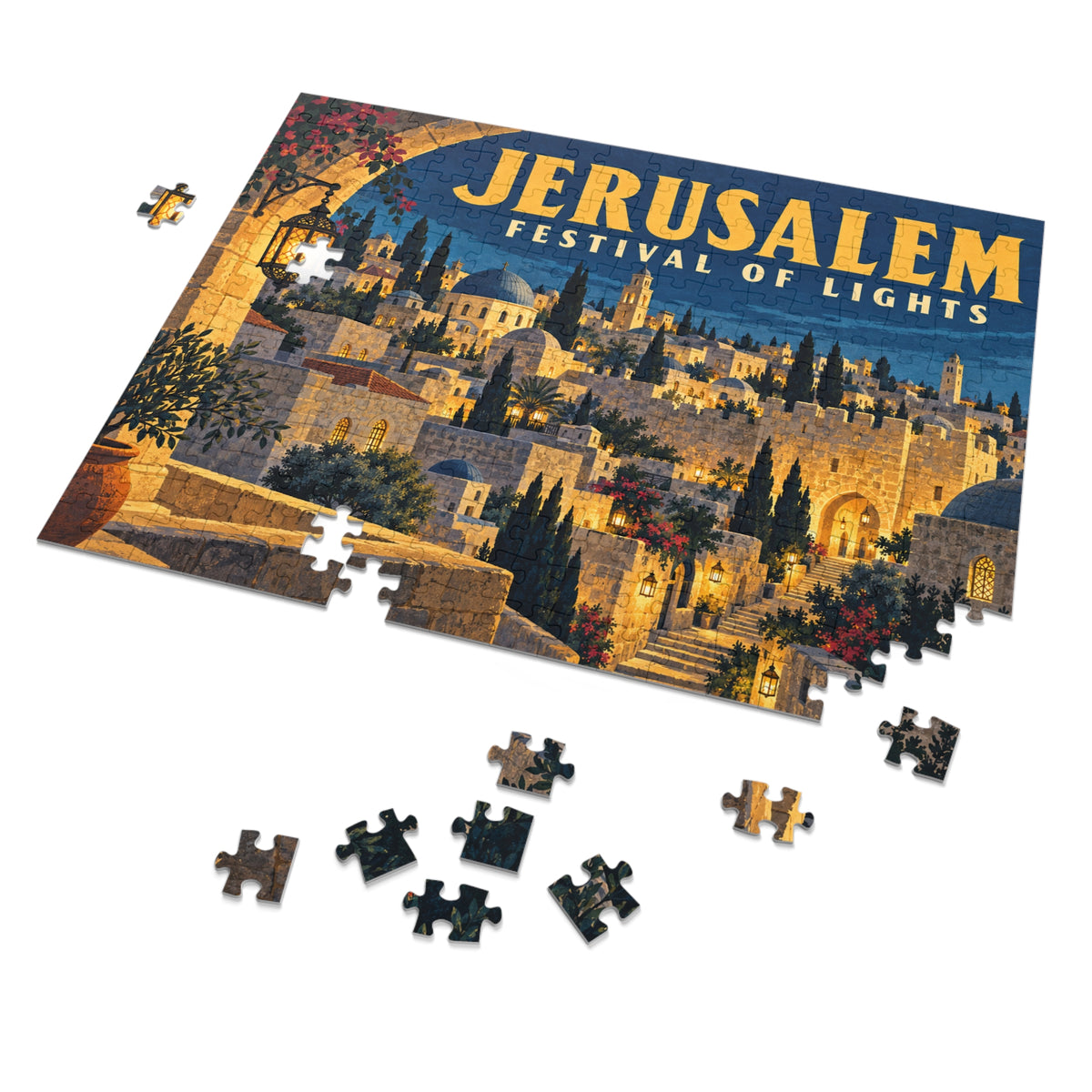 Jerusalem Festival of Lights Jigsaw Puzzle with Tin